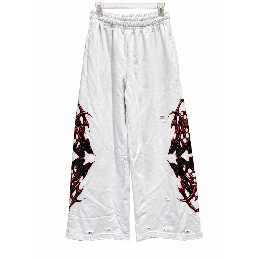 Blair Alliance Sweatpants Medium White Wide Leg Red Black Tribal Distressed Y2K